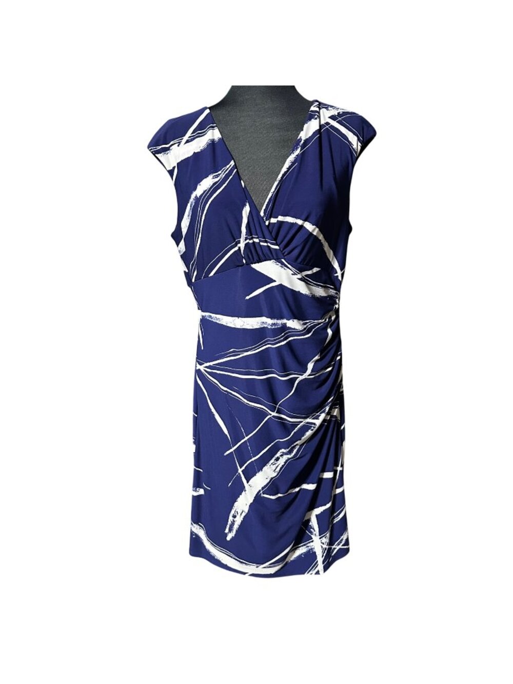 American Living Dress Size 16 Blue White Sleeveless Lined V Neck